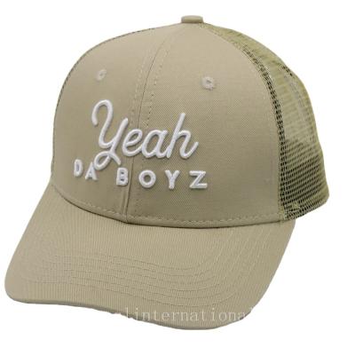 China New 6 Panel COMMON COMMON Women and Men Mesh To Cover Customized Embroidery Mesh Trucker Hat Large Size Structured Trucker Hats Tan Khaki for sale