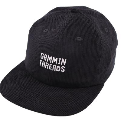 China Wholesale COMMON Front Panel Black Cotton Corduroy Flat Brim SEAL Hats Soft Snapback 6 Panel Embroidered Hats With Logo for sale