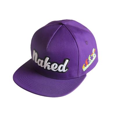 China Custom COMMON Purple Logo COMMON 3d Bill Hats With Satin Lining Flat Twill Baseball Cap Cotton Snapback Hats Embroidery for sale