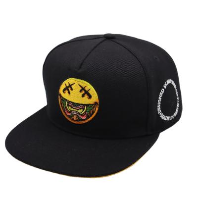 China ODM Custom Flat Brim Snapback Snapback Bill Baseball Cap Custom COMMON 5 Panel Black Acrylic Snapback Hip Hop Hats for sale