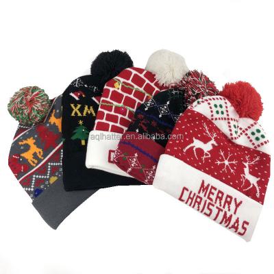 China COMMON COMMON Most Popular Best Selling 100% Acrylic Pom Pom Beanie Christmas Led Knit Hat for sale