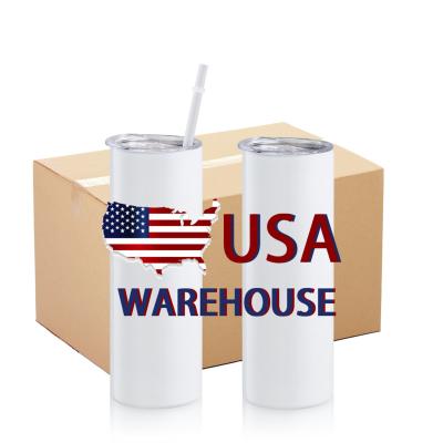 China Sustainable US Warehouse White 20oz Sublimation Tumbler Straight Stainless Steel Double Wall Skinny Straight Sublimation Blanks Tumbler for sale