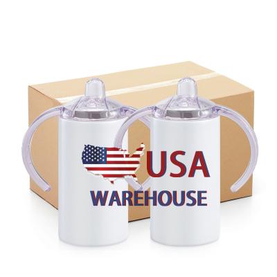 China Sustainable USA Warehouse 12oz Blanks Sublimation BPA Free Baby Feeding Bottle Straight Sublimation Seamless Sippy Cup for Kids With 2 Lids for sale