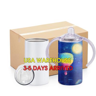 China Sustainable US Warehouse 12oz Double Wall Stainless Steel sublimation blank baby kids straight sippy tumbler cups with 2 lids for sale