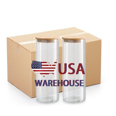 China Sustainable USA Warehouse Stocked 20oz Straight Blanks Sublimation Clear Frosted Glass Tumbler Heat Press With Straw for sale