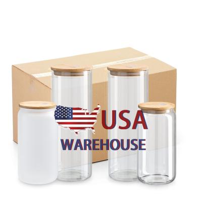 China Sustainable USA Warehouse 25oz Skinny Straight Glass Tumbler Snow Globe Blanks Sublimation Glass Tumbler Can With Lid And Straw for sale