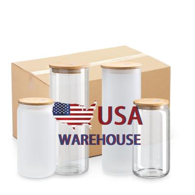 China Sustainable USA Warehouse 25oz Skinny Straight Sublimation Clear Frosted Glass Drinking Tumbler Cup With Bamboo Lid And Plastic Straw for sale