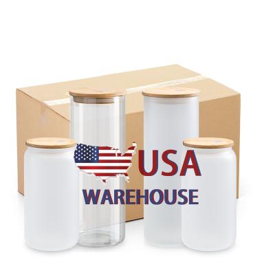 China Sustainable US Warehouse Frosted Glass Sublimation Matte 25oz Soda Beer Coffee Sublimation Straight Glass Tumbler For Heat Press Printing for sale