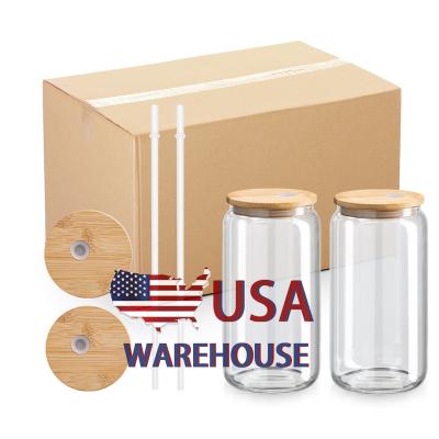 China Sustainable New Arrival 12oz 16oz 20oz Frosted Blank Sublimation Beer Shaped Glass Beer Soda Can With Bamboo Lid And Straw for sale