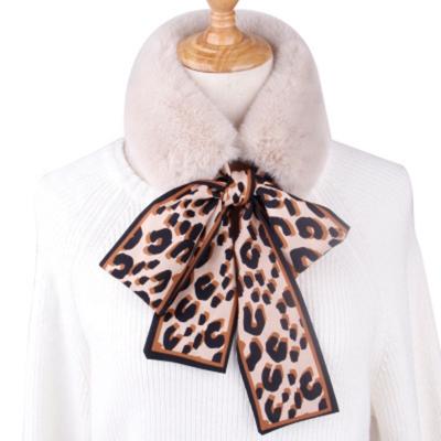 China New Design Ladies Faux Fur Medium Neck Scarf With Silk Ribbon for sale