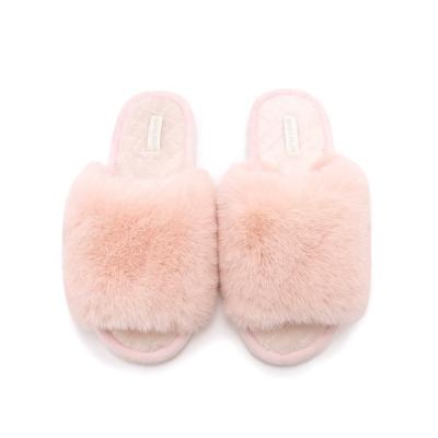 China Disposable Women's Fancy Soft Plush Faux Fur Cross Hairy House Slips Slippers Flip Flop Open Toe Indoor Outdoor Warm for sale