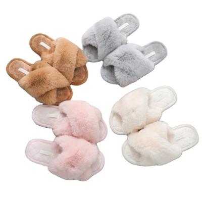 China Indoor Home Slippers Toe Sandals Lady Indoor Slippers Plush Faux Fur Open Toe Disposable Soft Unique Women Shoes for sale