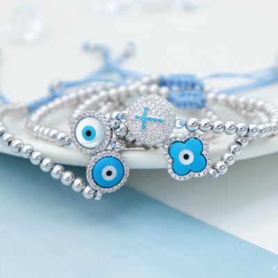 China 2021 GOOD QUALITY New Women's Turkish Eye Aches Rhodium Jewelry Card Eye Aches Beaded Charm Bracelet Bangle for sale