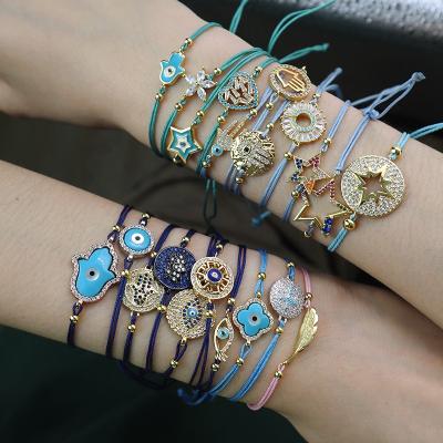 China Wholesale GOOD QUALITY Factory Map Turkish Rope Bracelet Charm Adjustable Evil Eyes Bracelet for sale