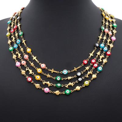 China 2021 Women Trendy Trendy Jewelry Gold Plated Blue Tennis Evil Eyes Turkish Necklace for sale