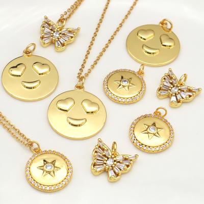 China Fashionable Wholesale Women Emojis Jewelry Necklace 18K Gold Plated Stainless Steel Chain Brass Pendant Necklaces for sale