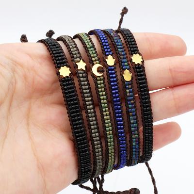 China OEM good quality stainless steel card custom gold plating charms handmade miyuki beads blue black bracelet for sale