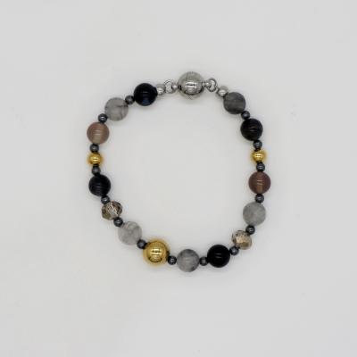 China High quality natural map stone with magnetic stainless steel closure and hematite beads bracelet for sale