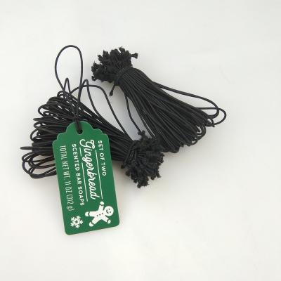 China Other Black 1.2mm Pre-Tied Bungee Cord Bungee Cord With Metal Tips Polyester For Hang Tag Decoration for sale