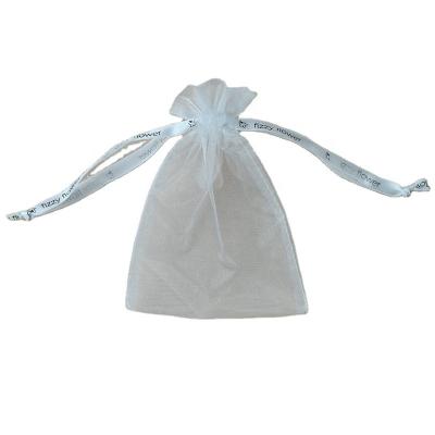 China Recyclable Jewelry Organza Bags White Design Nice Screen Printing Recyclable And Customized Drawstring Size for sale