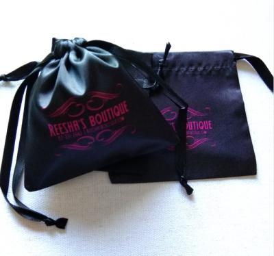 China Custom Black Silk Jewelry / Hair Packaging Printing Logo Satin Drawstring Bags Pouch for sale