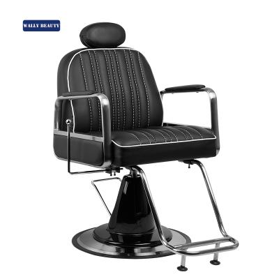 China Wallybeauty Modern Salon Furniture Black Leather Men Barber Chair Extended for sale