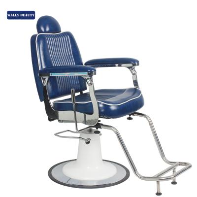 China Wholesale Modern Barber Shop Metal Salon Furniture Blue Extended Barber Chair for sale