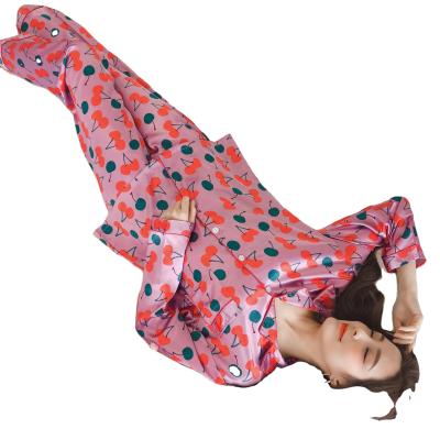 China Best Selling Chiffon Fabric Material V-Neck Collar Women Pajamas 100% Cotton Type Sleepwear Printing QUICK DRY for sale