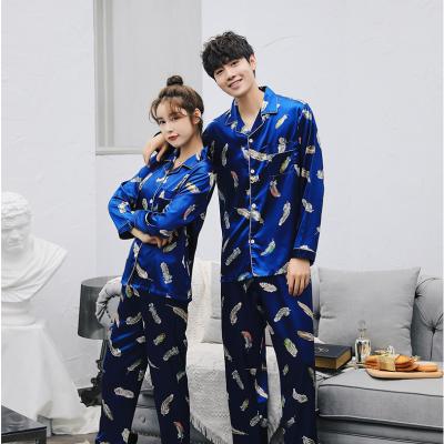 China QUICK DRY at a type shedding leopard pattern letter pattern navy color women sleepwear satin solid color pajamas for sale