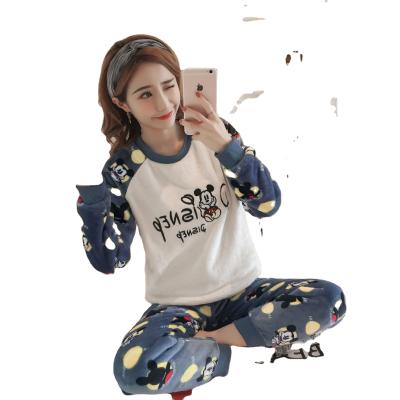 China Winter new cartoon other women's two-piece home flannel sleeveless pajamas long Mickey print cute sweater and pajamas suit for sale