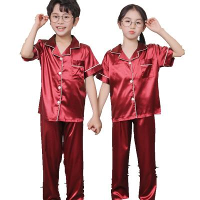 China Summer children's spring and lapel universal silk cardigan parent child multicolor popular QUICK DRY two-piece pajamas for sale