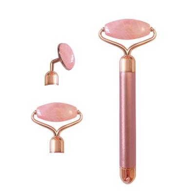 China Vibrating Face Lift Rose Quartz Face Massage Anti-Aging Wrinkles Lifting Tool 2 In1 Jade Massager Facial Skin Care Beauty Electric Roller for sale