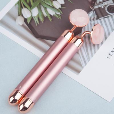 China Hot Sale Facial Handle Mini Anti Aging Skin Care Jade Stone Beauty Bar Electric Face Lift Gold Vibration Roller for sale