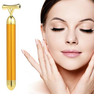 China Face Lift Factory Price OEM Logo T-shape Beauty Bar Peel 24 K Gold Bars Vibrating Face Facial Massager for sale