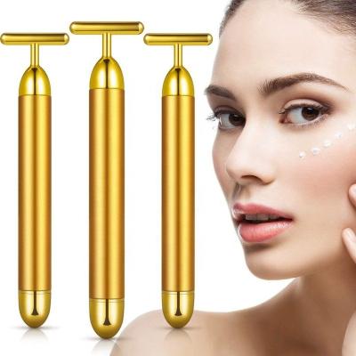 China Wholesale 2 in 1 Face Lift 3D Roller Facial Massager T Shape 24k Gold Energy Beauty Vibrating Bar for sale