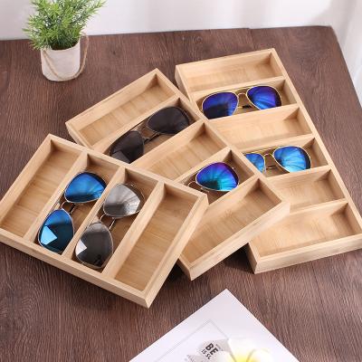 China High Quality High Quality Optical Eyewear Sunglasses Storage Glass Cases Show Eye Tray Bamboo Wood Display Holder Glass for sale