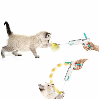 China Viable Interactive Cat Sticks Feather Gun Cat Toys Puzzles Viable Funny Play Training Pet Game Toy With Ball for sale