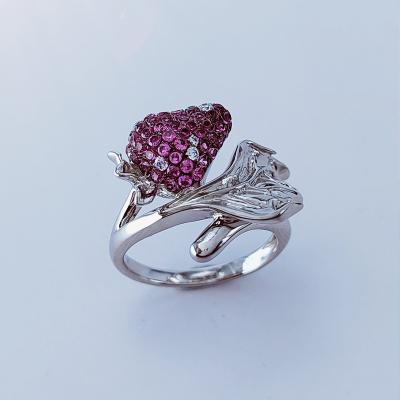 China Cute Fancy Style Strawberry Fruit Sterling Silver Ring Gemstones Silver Ring for sale