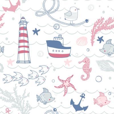 China 2020 Anti-Static Sealife Serious Navy And Nautical Pattern Printed Fishing Single Skin For Shoes Cap Beach Shorts for sale