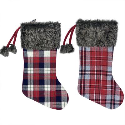 China Cotton Most Popular Christmas Stocking Red Black Buffalo Plaid Christmas Stocking for sale