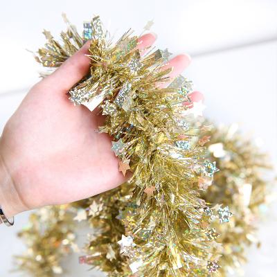 China 2022 Wholesale Party Supplies Different Shape Heart Waterproof Christmas Wired Gold Tinsel Garland for sale