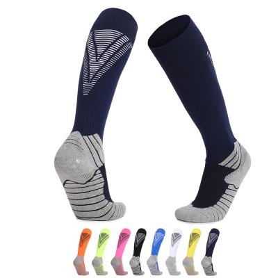 China Breathable Kids Colored Long Non-slip Sports Football Socks Logo American Adult Knee High Custom Anti No Slip Grip Football Socks for sale