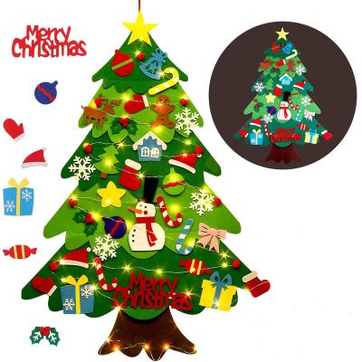 China Hot Sale 32 PCS Home Decor Christmas Ornaments DIY Christmas Decoration LED Light Felt Christmas Tree For Kids for sale