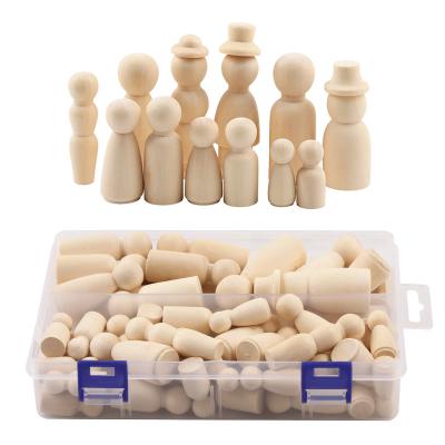 China Europe Stuffed Case of 55 Mixed DIY Wooden Children's Peg Dolls Boys and Girls Painted Figures for Children's Toy for sale