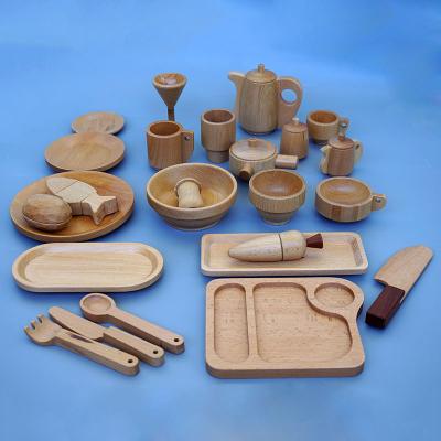 China Europe beech wood children each family cutlery kitchen toy teapot teacup teapot bowl dish flatware cutlery wooden toy for sale