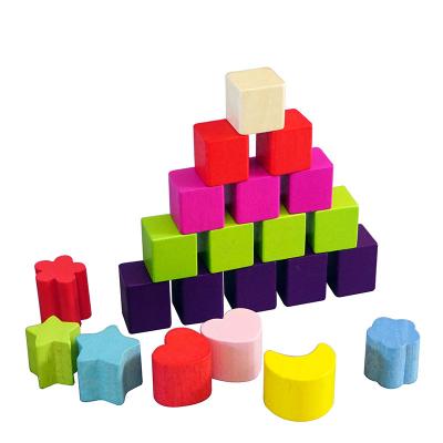 China Colorful Color Blocks Wooden Geometric Shapes Kids Education Kid Toys Building Blocks for sale