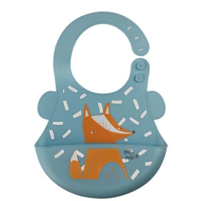 China BPA Free Hot Selling Toddlers Teething Waterproof Soft Cute Animal Bibs Design Silicone Baby Bib With Catcher for sale