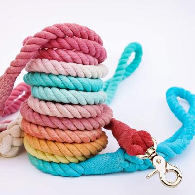 China Durable Hot Selling Excellent Quality Braided Color Cotton Durable Macrame Woven Dog Rope Leash Pet Leash for sale