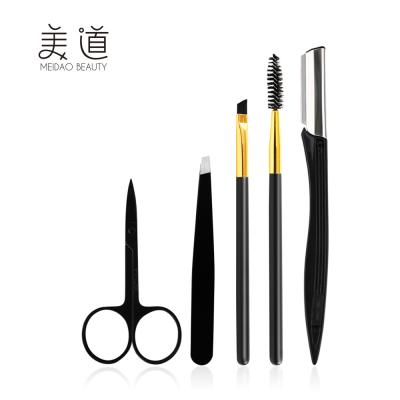 China Waterproof 5 Pieces Stainless Steel Eyebrow Kit Eyebrow Razor Tweezer And Scissors Eyebrow Brush Unisex for sale