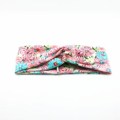 China Cloth Turban Headbands For Women Hair Vintage Flower Printed Cross Elastic Head Wrap for sale